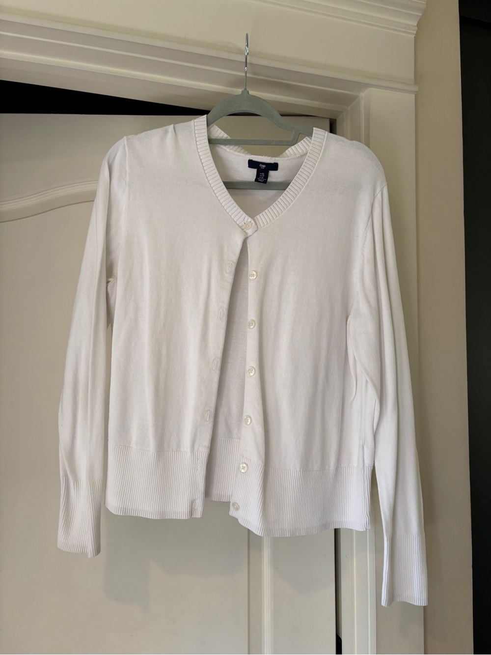 GAP White V-Neck Button-Up Cardigan